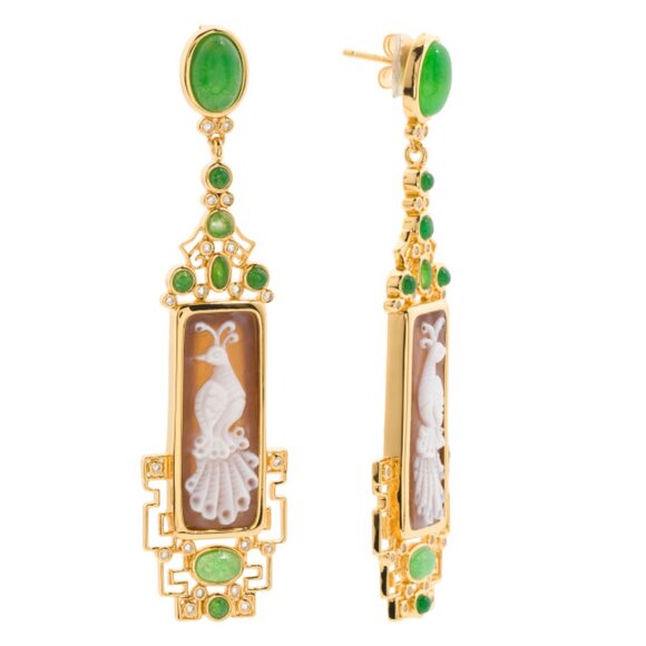 CAMEO ITALIANO  Italy 18kt Gold Plated Cameo Chandelier Earrings - Picture 1 of 2